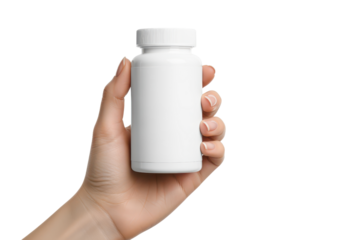 Hand Holding a Blank White Bottle for Medication or Supplement Use