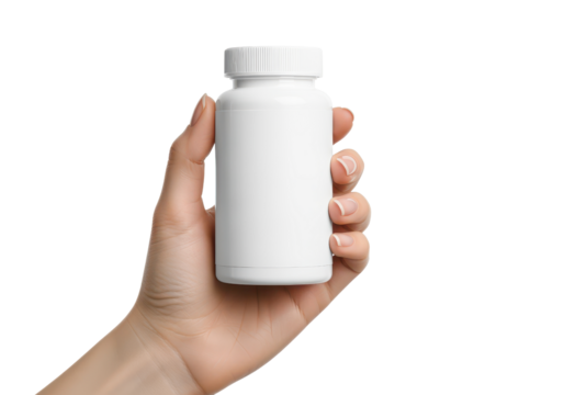 Hand Holding a Blank White Bottle for Medication or Supplement Use