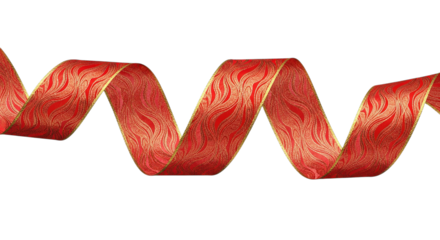 A decorative red ribbon with gold trim on a black background on transparent background