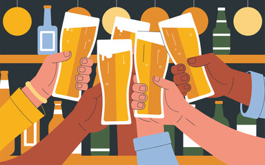 Celebration of friendship with a toast of beer, cheers to good times together