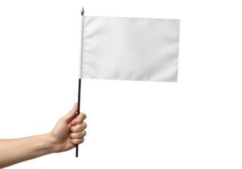 Hand Holding a Blank White Flag Isolated on Transparent Background