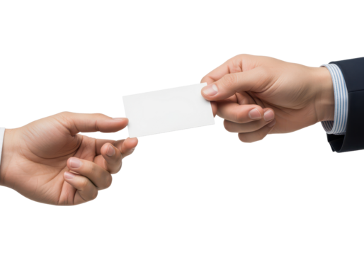 Professional Business Card Exchange Between Two Hands in Office