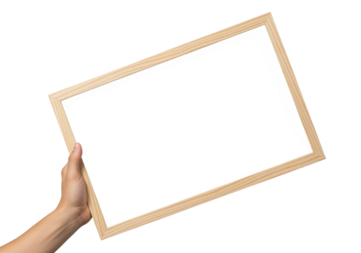 Blank Wooden Frame Held by Hand for Customization or Display Purposes