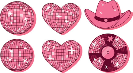 Pink Disco Fever Collection: Funky Balls, Hearts, and a Cosmic Cowboy Hat