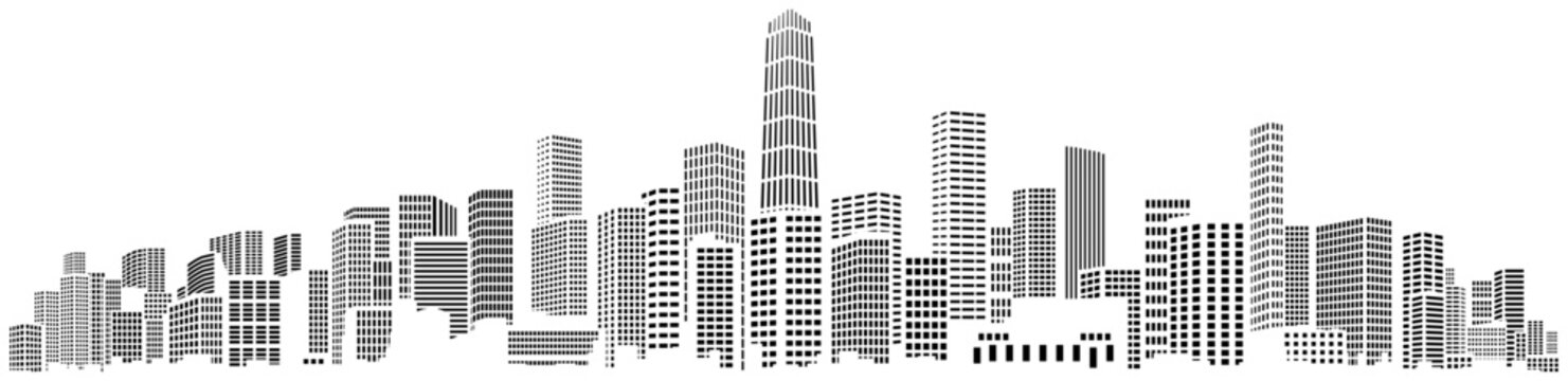 Black and white city silhouette without background