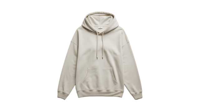 Beige Oversized Hoodie With Drawstrings And Pocket On White isolated on a transparent background - Powered by Adobe