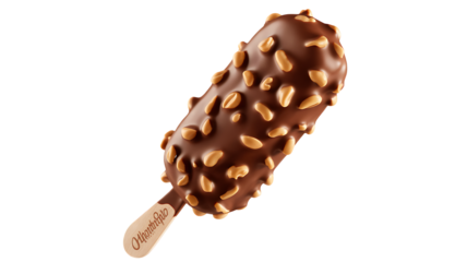 Chocolate Covered Ice Cream Bar With Peanuts  isolated on a transparent background
