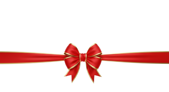 A red ribbon with gold trim on a black background centered view on transparent background - Powered by Adobe