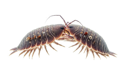 Two Giant Isopods Facing Each Other With Antennae Touching On A Black Background Isolated Macro View Detailed Segmented Body With Visible Legs