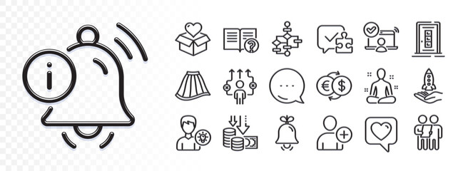 Yoga, Business way and Heart line icons for web app. Glare of light effect. Message icon. Pack of Donation, Person idea, Money exchange pictogram icons. Deflation, Bell, Help signs. Vector