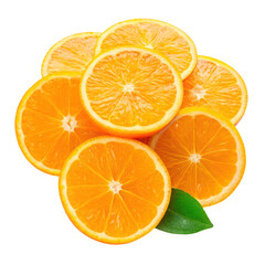 Fototapeta premium Slices of fresh and juicy oranges isolated on transparent background, ready to eat