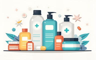 pharmacy / drugstore / medicine icon concept – products and services - medication, cosmetics, alternative medicine: vector illustration. High quality