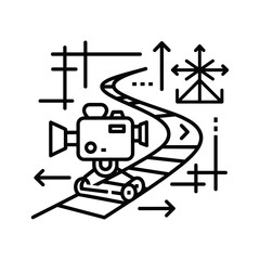 Abstract geometric faceted object with central dot icon