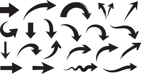 Set of hand drawn arrows in white background