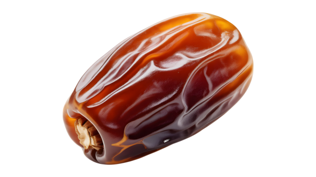 Single Ripe Medjool Date Fruit with Seed Visible dried isolated on a transparent background