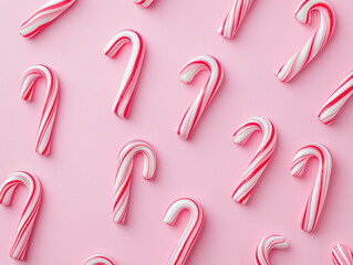 Colorful Candy Canes on Pink Background for Festive Season Decor