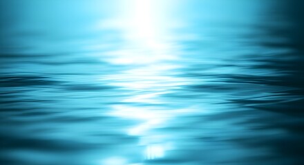 Abstract blue water surface with bright sun reflection and ripples