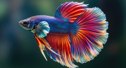 Striking Close-Up of a Betta Splendens: An Artistic and Vibrant Display of Nature's Beauty in Aquatic Life and Color