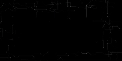 Abstract tech geometric connect lines and dots circuit on black background, Dark black modern seamless abstract background with alpha channel and modern science and technology concept abstract design.