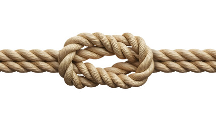 Thick Natural Fiber Rope Tied in a Square Knot on White Background graphic design isolated on a transparent background