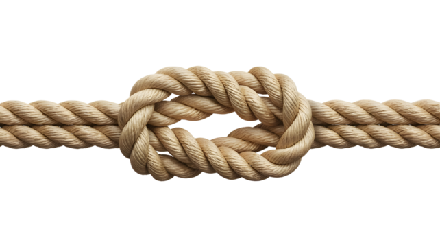 Thick Natural Fiber Rope Tied in a Square Knot on White Background graphic design isolated on a transparent background