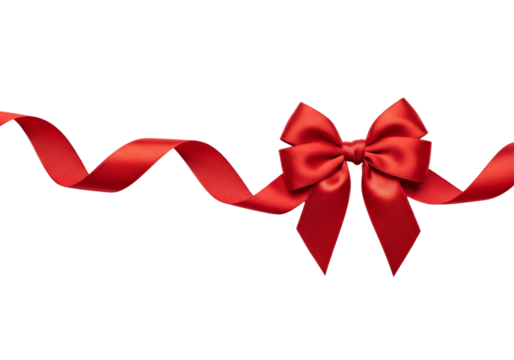 Red ribbon and bow isolated on white or transparent background