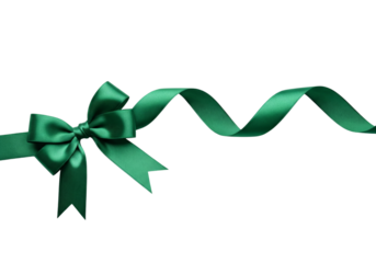 Green ribbon and bow isolated on white or transparent background