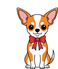 Cute cartoon chihuahua dog with a red bow tie, adorable small pet illustration perfect for kids, stickers, mascots and playful character designs.