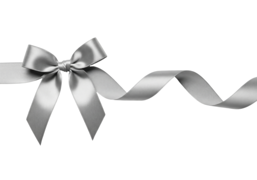 Silver ribbon and bow isolated on white or transparent background