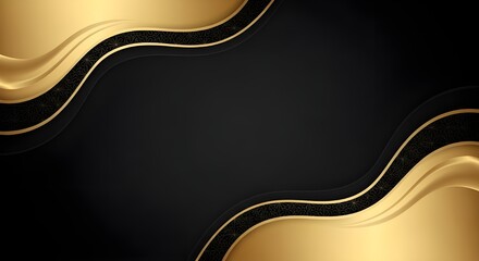 Elegant black and gold abstract background with wavy lines