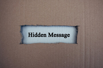Cardboard box with a small cut-out window and the text “Hidden Message”, symbol of secrets and...