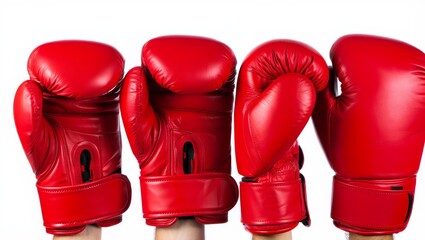 Red Boxing Gloves Stacked on White Background