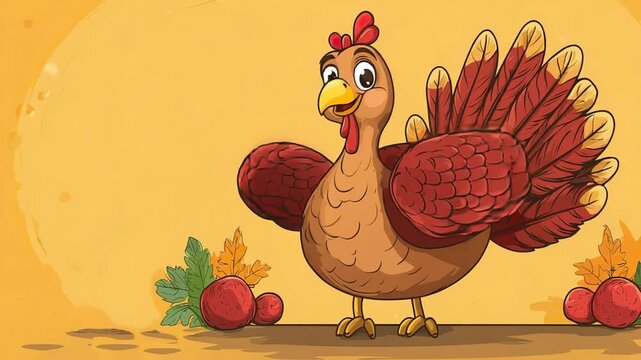 cartoon turkey bird mascot character over blank background for text video
