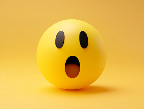 Yellow round emoji face with surprised expression on orange background