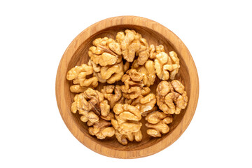 Peeled walnut, top view, macro.