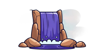 Purple waterfall surrounded by rocks and water