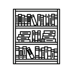 Bookshelf with three shelves filled with books, vector icon