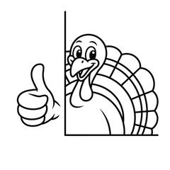 Cartoon turkey giving thumbs up behind blank sign