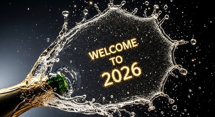 Celebrating the new year 2026 with champagne bottle explosion