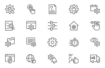 Setting and setup Solid icon collection. app and website settings icon set. options, configuration, preferences, adjustments, tools, gear, control panel, management, and productivity icons.