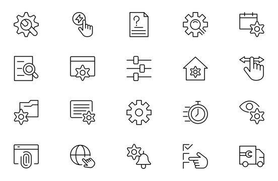 Setting and setup Solid icon collection. app and website settings icon set. options, configuration, preferences, adjustments, tools, gear, control panel, management, and productivity icons.