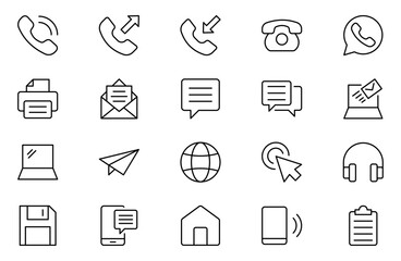 Contact us icons set for web and mobile app. Social Media network icon call us email mobile signs. Customer service. Contact support sign and symbols