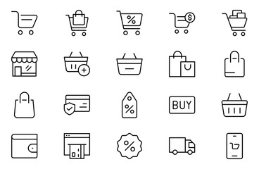 Shopping outline icon set.Set of shopping cart icons. Collection of web icons for online store, from various cart icons in various shapes.