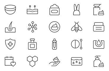 Beauty and Cosmetics product outline icon set. editable line icon collection.