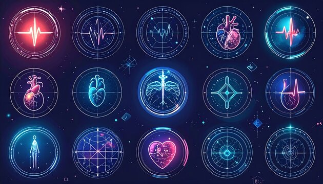 Futuristic Medical Icons - Heart Health and Technology.