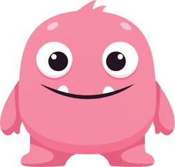 Adorable chubby pink cartoon monster with big eyes and a friendly smile isolated on white background perfect for children s designs