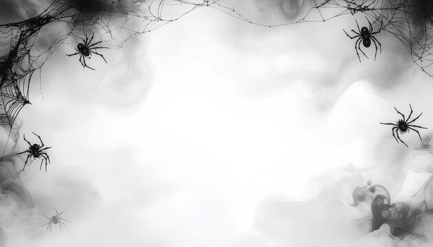 Scary spider webs are framing a foggy background in this halloween themed banner 