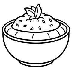 Simple line art drawing of hummus in a bowl with garnish