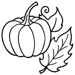 Simple outline pumpkin with autumn leaves illustration