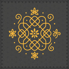 Traditional Tamil Kolam Rangoli Design with Intricate Floral Patterns and Colorful Geometric Details